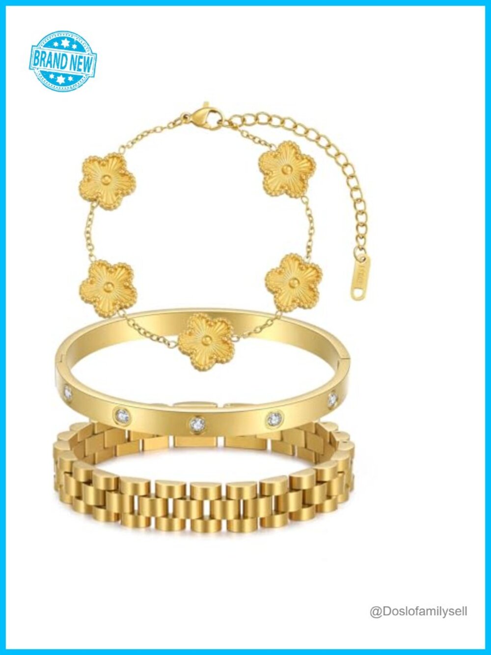 Stackable Link Bracelet Set - Stainless Steel Friendship Bangle with Adjustable